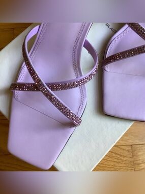 Black Suede Studio Ari Metallic Stiletto Slide Sandal Lavender Crystal SZ EU 40